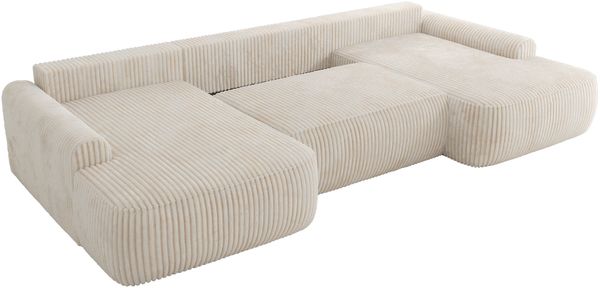 U-förmige Ecke, Ecksofa mit schlaffunktion und bettkasten, lose kissen, Wellenfeder, Big sofa XXL - CUBO U - Beige Cord Bild 6