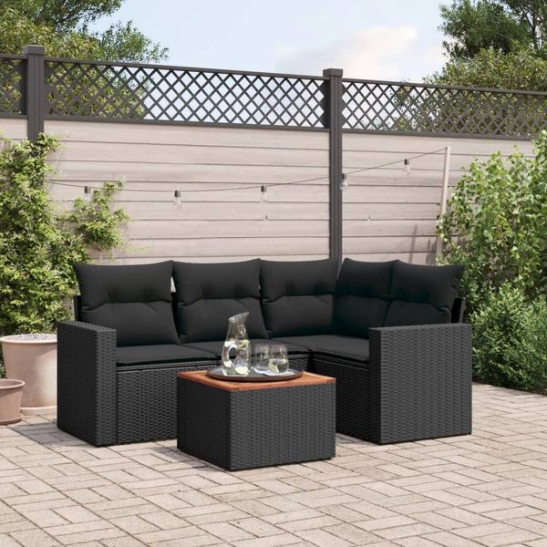 vidaXL 5-tlg. Garten-Sofagarnitur mit Kissen Schwarz Poly Rattan 3256433