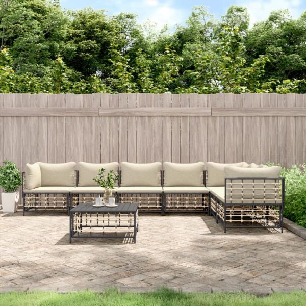 vidaXL 8-tlg. Garten-Lounge-Set mit Kissen Anthrazit Poly Rattan 3186762