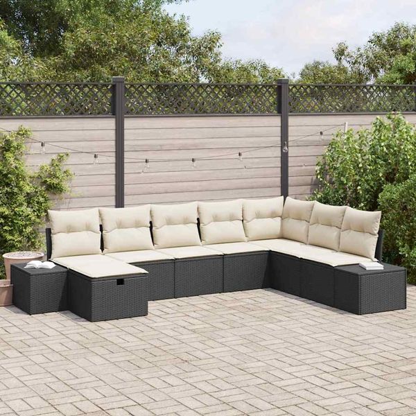 vidaXL Garten-Sofa-Set mit Kissen 8 pcs Schwarz Poly Rattan 3360758