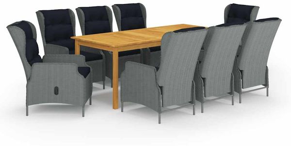 vidaXL 9-tlg. Garten-Essgruppe Hellgrau 3067936