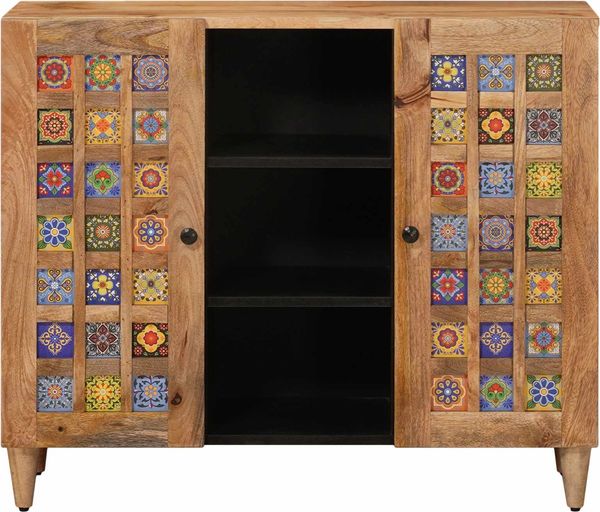 Sideboard, Kommode mit Regal Natur 90 x 33,5 x 75 cm Massivholz Mango Bild 3