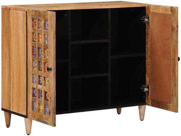 Sideboard, Kommode mit Regal Natur 90 x 33,5 x 75 cm Massivholz Mango