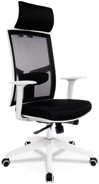 Bürostuhl Ergonomisch Höhenverstellbar | Schreibtischstuhl mit Netzrücken & Armlehnen | Drehstuhl mit Wippmechanik & Polsterung | Designer Home-Office Chair Modern | Schwarz-Weiß | Kadima Design