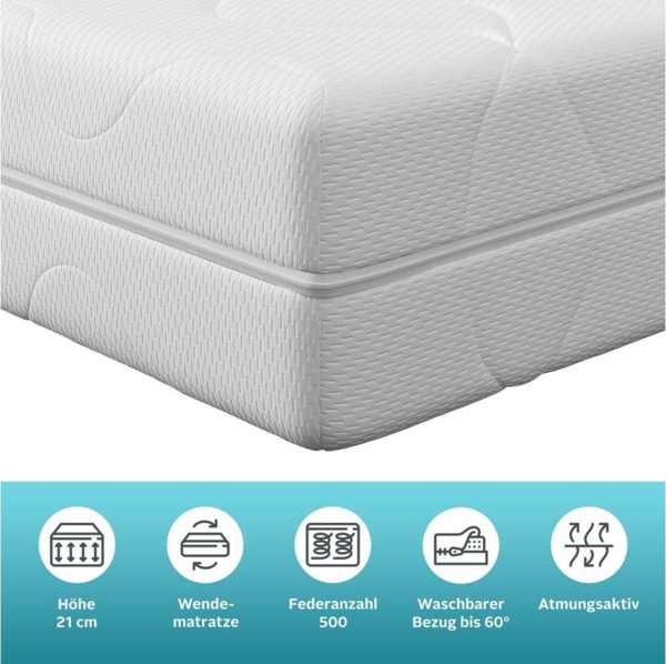Taschenfederkernmatratze Kirkja 7-Zonen Matratze 90x200 cm, 140x200 cm & weitere Größen, Älgdröm, 21 cm hoch, Matratzen H2 / H3, ergonomisch, atmungsaktiv Bild 2