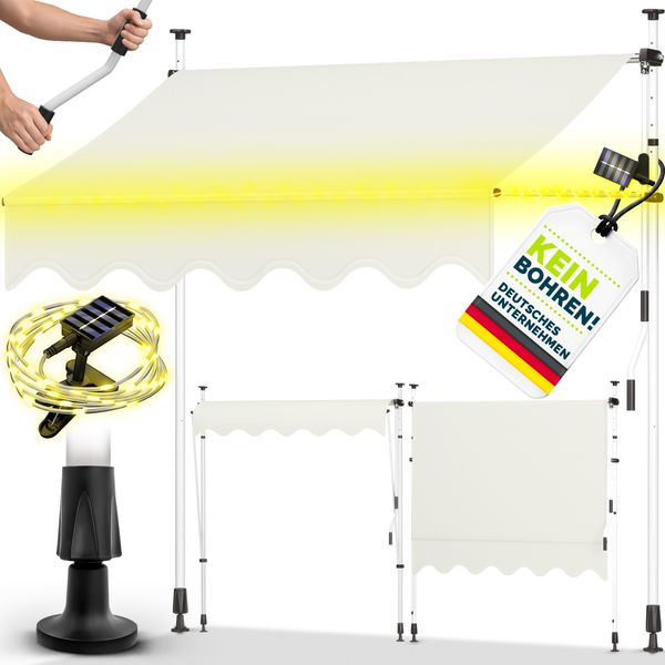 tillvex Klemmmarkise 150 cm Beige mit LED mit Handkurbel Balkon | Balkonmarkise ohne Bohren | Markise UV-beständig & höhenverstellbar | Sonnenschutz wasserdicht Bild 6