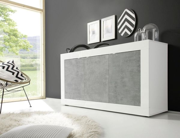 Sideboard 'BASIC', weiß Hochglanz lack Beton, 210 cm