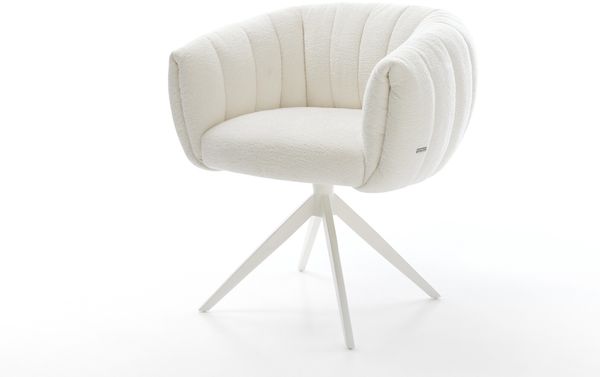 Drehstuhl Jada-Flex Bouclé Soft Beige Kreuzgestell breit Weiß 360° drehbar Wippfunktion Taschenfederkern