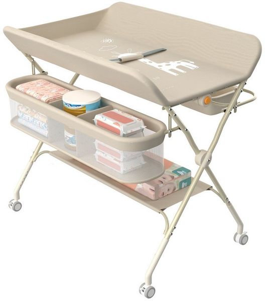JEOBEST Wickeltisch Baby Wickelkombi, Wickelauflage,Trendy, (1-tlg) Mobil, Mit Bremse,5-fach höhenverstellbar,Klappbar,Ablagekorb