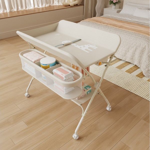 JEOBEST Wickeltisch Baby Wickelkombi, Wickelauflage,Trendy, (1-tlg) Mobil, Mit Bremse,5-fach höhenverstellbar,Klappbar,Ablagekorb