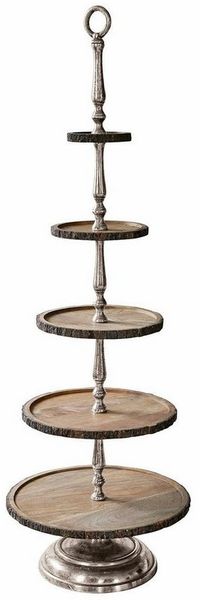 Mirabeau Etagere Etagere Clarette braun/silber, Ablagefläche: Mangoholz (mangifera indica), Gestell: Aluminiumguss