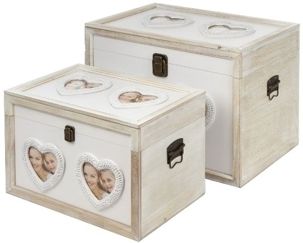 2 tlg. Holztruhen Set Samu MDF Weiß&Grau