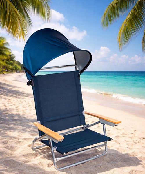 Ebaxx Campingstuhl mit Sonnenschutz faltbar Strand Alu Klapp Falt Liege Stuhl Dach, Gestell aus Aluminium