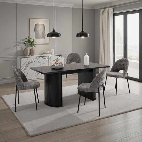 IDIMEX Essgruppe GUARDA, (5-tlg), Essgruppe 4 Stühle und Esstisch Rillenoptik schwarz & grau