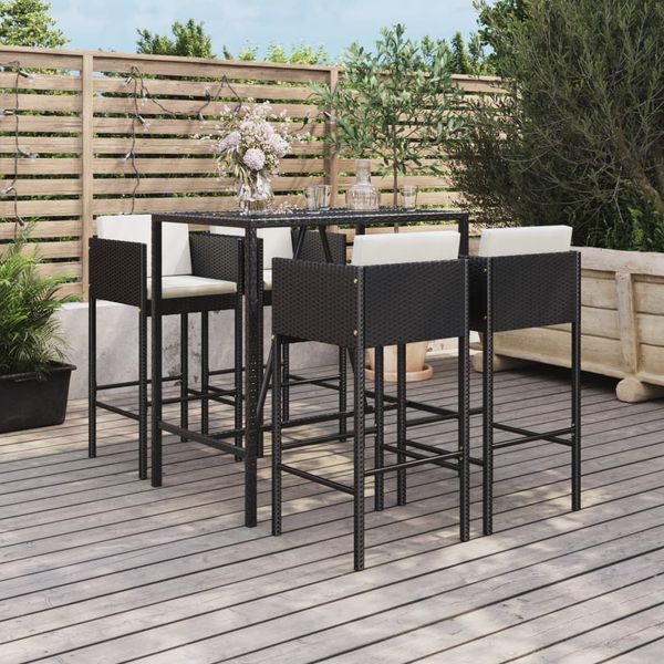 vidaXL 5-tlg. Gartenbar-Set mit Kissen Schwarz Poly Rattan 3200657