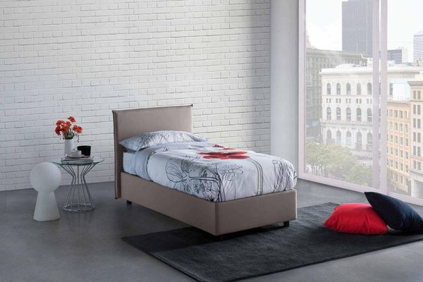Talamo Italia - Einzelbett Cira, Bettkasten mit Stoffbezug, 100 % Made in Italy, Öffnung vorne, geeignet für Matratzen 90 x 200 cm, Taupe