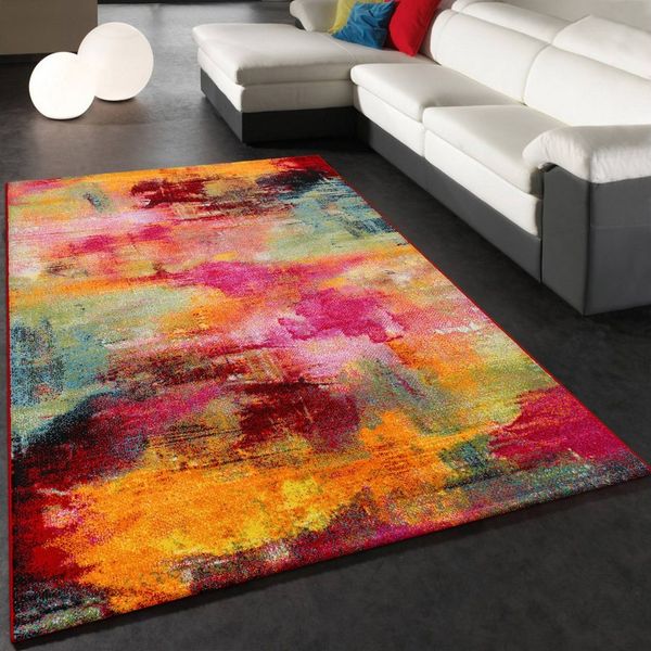 KADIMA DESIGN Teppich Abstrakt Wohnzimmer schmutzabweisend Teppich Kurzflor, Rechteckig, Höhe: 16 mm, Florhöhe: 12 mm, 100% Polypropylen, Rechteckig, 80x150 cm, Mehrfarbig