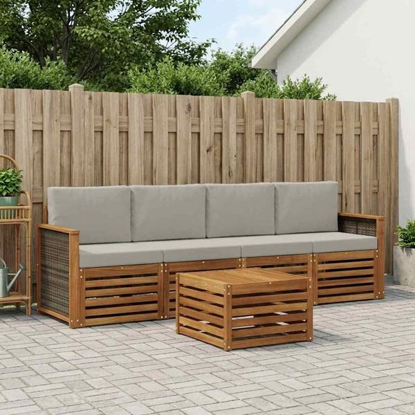 vidaXL Outdoor-Sofagarnitur mit Kissen 5 pcs Natürlich und Hellgrau 3383987