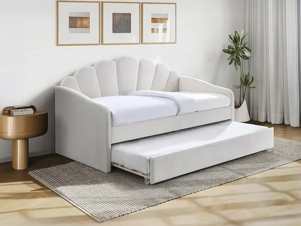 Vente-unique - ELUSIA Bett SamtStoff Weiß - B 100 cm x H 116,5 cm x L 204 cm