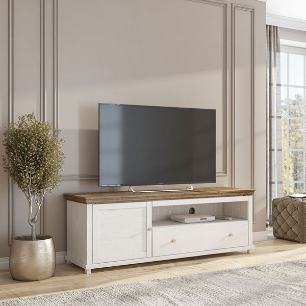 Lowboard ""Evora"" TV-Unterschrank 181cm pinie weiß Eiche Ribbek Landhaus-Stil