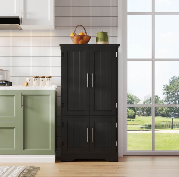 Hochschrank 120 x 60 x 40 cm mit LED-Sensorlicht – Aufbewahrungsschrank aus MDF mit 4 Türen und verstellbaren Böden