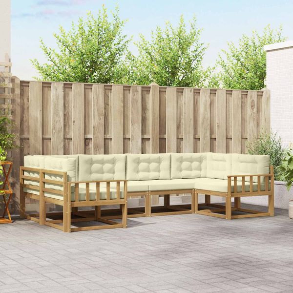 vidaXL Outdoor-Sofagarnitur mit Kissen 6 pcs Weiß und Creme 3386929