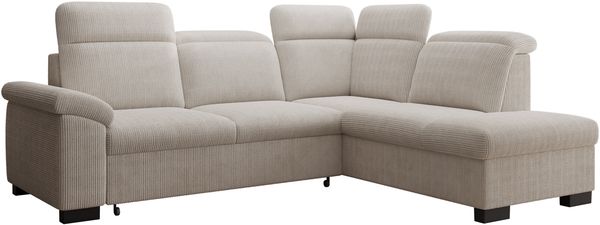 Ecksofa Duarte, Eckcouch L-Form, L-Sofa mit Schlaffunktion und Bettkasten, Sofa Rechts, Sofa Cord-Stoff, 262 x 103 x 170 cm, Beige