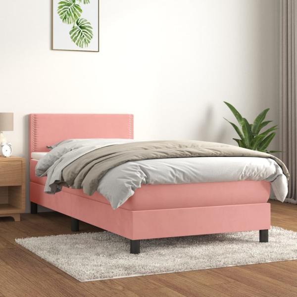 vidaXL Boxspringbett mit Matratze Rosa 90x200 cm Samt, Härtegrad: H2 [3141226]