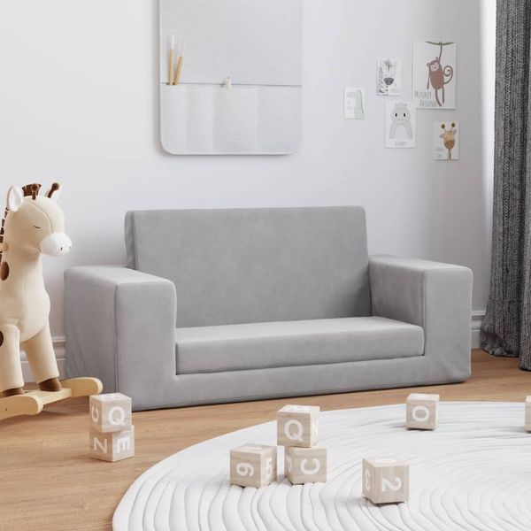 vidaXL Kinder-Schlafsofa 2-Sitzer Hellgrau Weicher Plüsch 357029