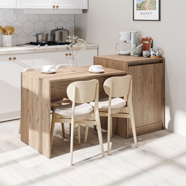 Roomart Kücheninsel MILANO mit Esstisch 160×85×60 cm – Küchentisch & Küchenschrank Eiche