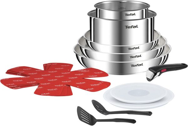 Tefal Topf-Set Ingenio Emotion, Topf und Pfannenset abnehmbarer Griff, stapelbar, Edelstahl (Set, 13-tlg, Pfannen 22/26/28cm, Kasserollen 16/20cm, Griff, Deckel, Accessoires), unversiegelt, Topfset Induktion, platzsparend, stapelbar, L896SD