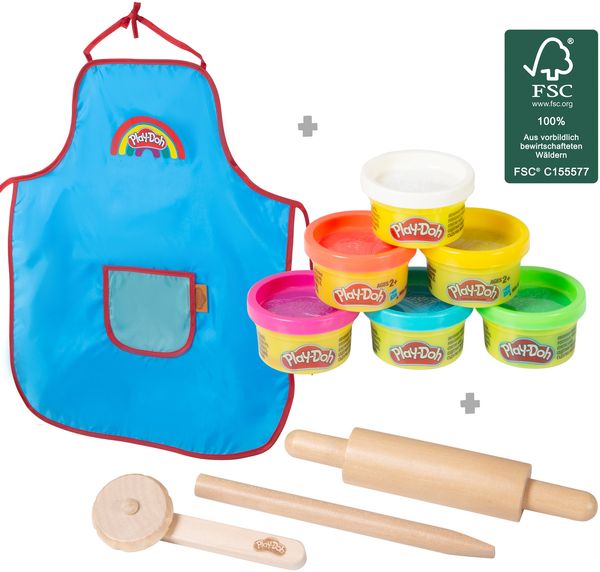 roba Spielset 'roba x Play-Doh' - Bastelschürze - Teigrolle - Pizzaschneider - 6x Play Doh Knete