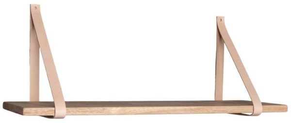 Regal, natur, braune Lederbänder, 80x20 cm