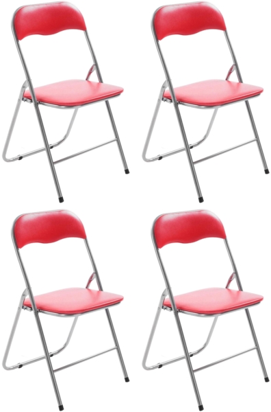 CLP 4er Set Klappstuhl Felix Klappbarer mit Kunstleder PVC Sitz Gepolstert,rot/silber
