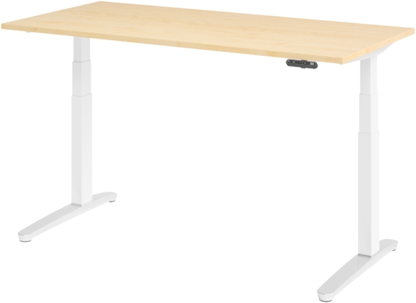 bümö elektrisch höhenverstellbarer Schreibtisch 160x80 cm mit Memory-Steuerung - Design Schreibtisch höhenverstellbar elektrisch, elektrischer Schreibtisch Ahorn, Gestell weiß/alu, XBHM16-3-WC