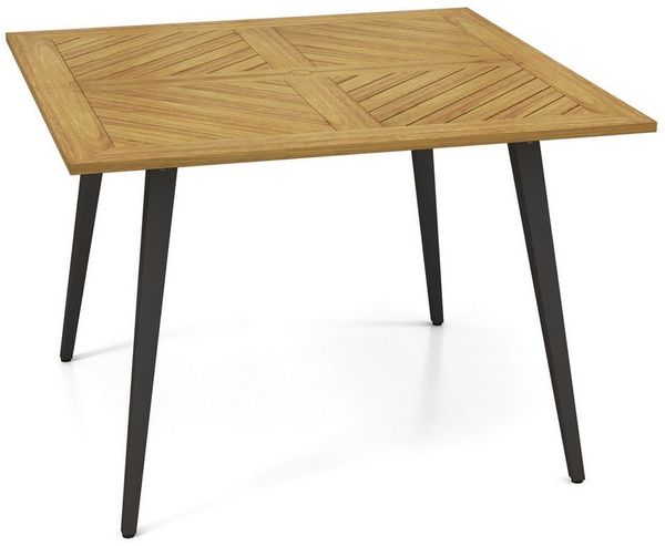 COSTWAY Gartentisch, Akazienholz mit Schirmloch, 107x107cm Balkontisch rechteckig