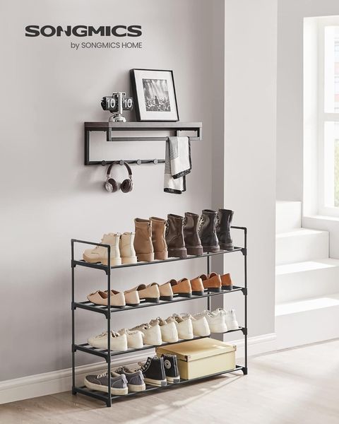 Songmics Schuhregal 4 Ebenen, 2er Set, Schuhständer Metall, Schuhaufbewahrung, Schuh-Organizer für 16-20 Paar Schuhe, stapelbar, für Flur Wohnzimmer Schlafzimmer, 30 x 92 x 74 cm, schwarz LSA08BK