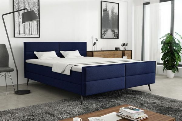 Boxspringbett Schlafzimmerbett GRANADA 160x200cm Stoff Fancy Dunkelblau