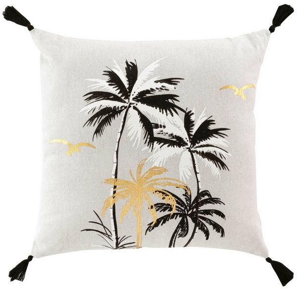 Macosa Home Dekokissen Kissen Palmen Beige Schwarz Gold 45 cm od. 30 x 50 cm Baumwolle, Sofakissen Baumwolle inkl. Füllung