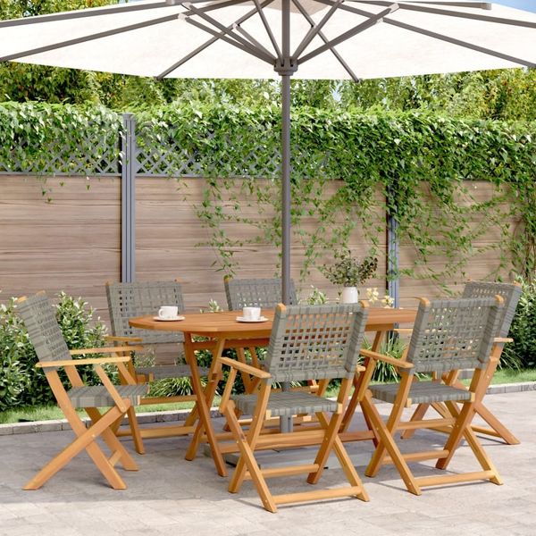 vidaXL Gartenstühle 6 Stk. Klappbar Grau Poly Rattan & Massivholz 3214560