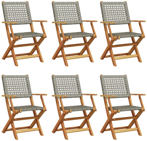 vidaXL Gartenstühle 6 Stk. Klappbar Grau Poly Rattan & Massivholz 3214560