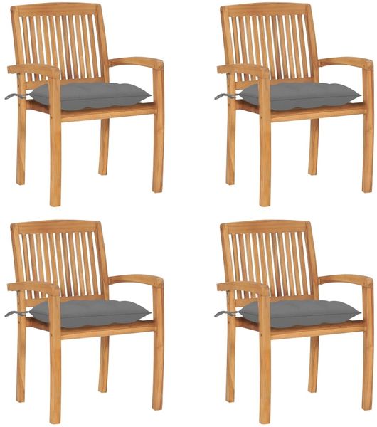 vidaXL Stapelbare Gartenstühle mit Kissen 4 Stk. Massivholz Teak 3073256