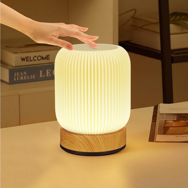 SinLaw LED Nachtlicht LED Touch Nachtlicht RGB, USB-Ladefunktion, dimmbar, Timer, Holzoptik, LED, Touch Tischlampe mit RGB Farbwechsel