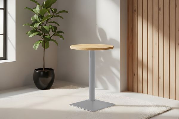 Bistrotisch massiv Mango rough rund 50 cm Säulengestell-eckig silber EMILIO 173844654