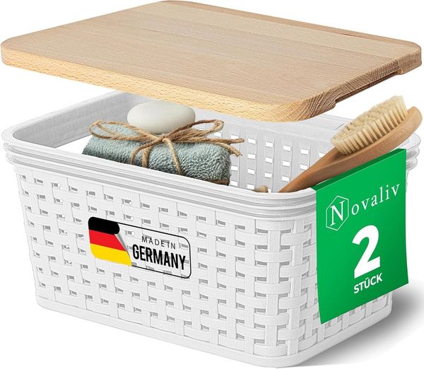 Novaliv Aufbewahrungsbox 30993-30980-2x (2 St), Novaliv 2er Set Eleganter Aufbewahrungskorb mit Holzdeckel in Rattan-O