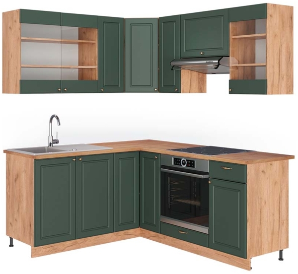 Eckküche Fame-Line Grün-Gold Landhaus/Goldkraft Eiche 190 x 60 cm , AP Eiche Vicco