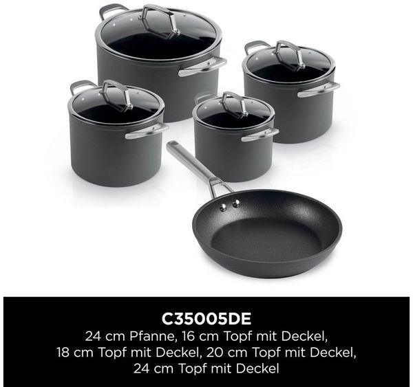 NINJA Topf-Set Ninja ZEROSTICK Premium 5-teiliges Topf- und Pfannen-Set C35005DE, Aluminium (Set, 5-tlg, Je 1 Kochtopf Ø 18,20,24 cm, 1 Stieltopf Ø 16 cm, 1 Bratpfanne Ø 24cm), Premium Kollektion, ZEROSTICK Technologie, garen ohne Fett