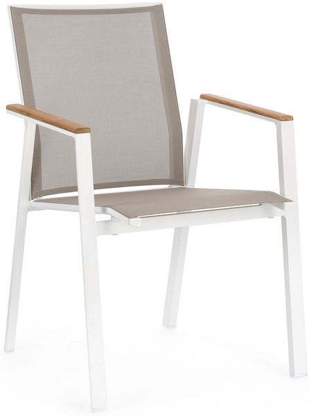 Gartenstuhl Cameron Aluminium und Teak, modern mit Armlehne, stapelbar, weiß