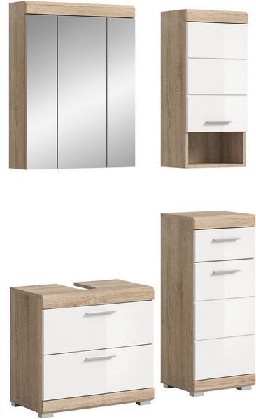 welltime Badmöbel-Set SIENA, 4 teilig, bestehend aus:, (Set, 4-St, TOPSELLER), Waschbeckenunterschrank, Spiegelschrank, Unterschrank, Hängeschrank