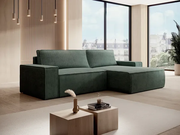 Vente-unique - AMELIA Sofa SamtStoff Grün - B 160 cm x H 85 cm x L 267 cm